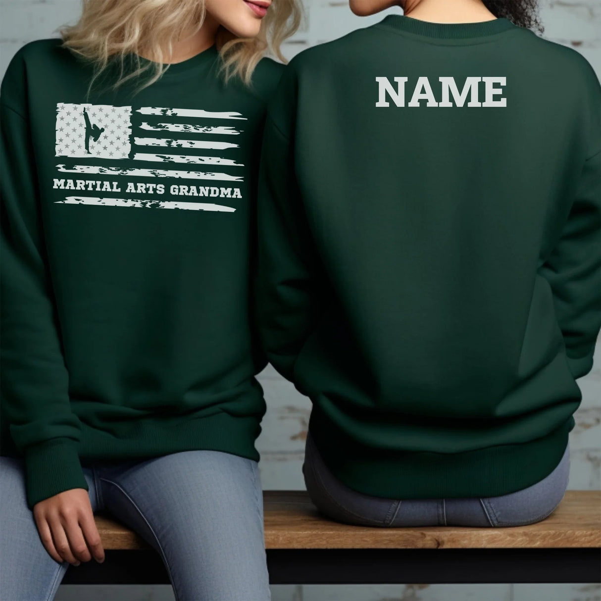 Martial Arts Grandma Horizontal Flag With Martial Artist Name on a Sweatshirt with a White Graphic