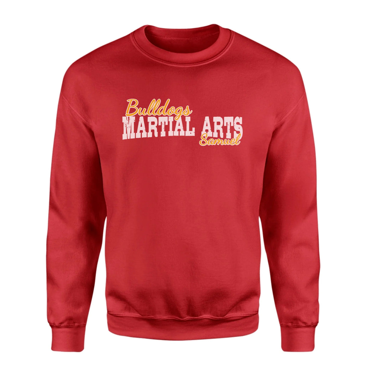 Custom Martial Arts Mascot and Martial Artist Name on a Sweatshirt with a White Graphic