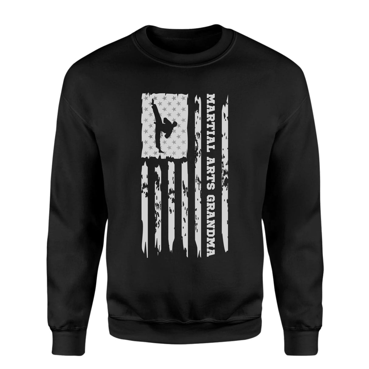Martial Arts Grandma Vertical Flag on a Sweatshirt with a White Graphic