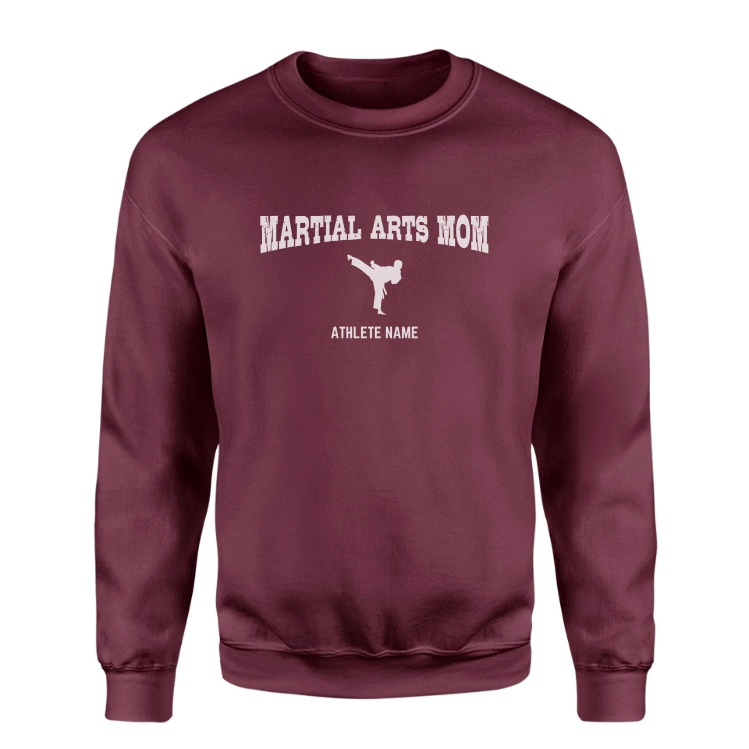 Martial Arts Mom with Martial Artist Icon and Martial Artist Name on a Sweatshirt with a White Graphic