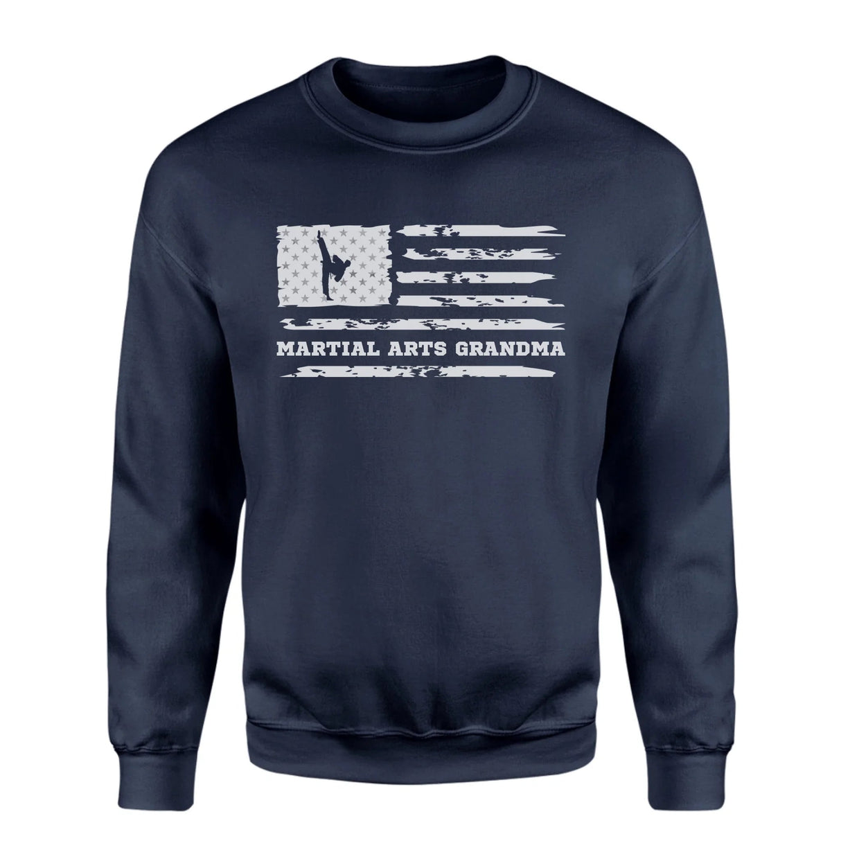 Martial Arts Grandma Horizontal Flag on a Sweatshirt with a White Graphic
