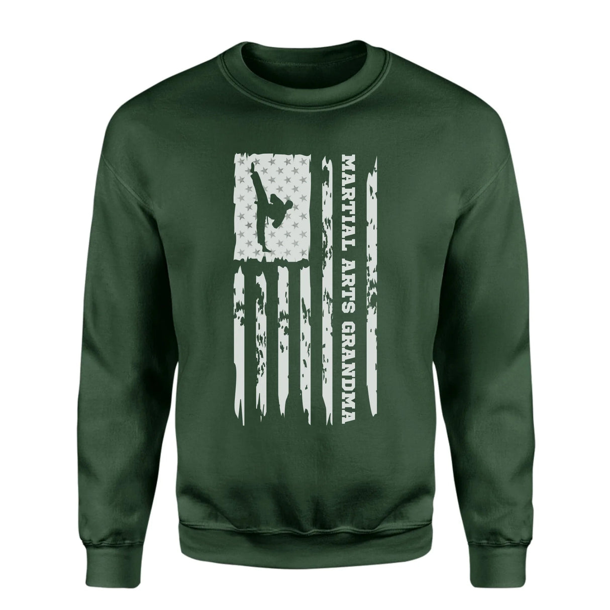 Martial Arts Grandma Vertical Flag on a Sweatshirt with a White Graphic
