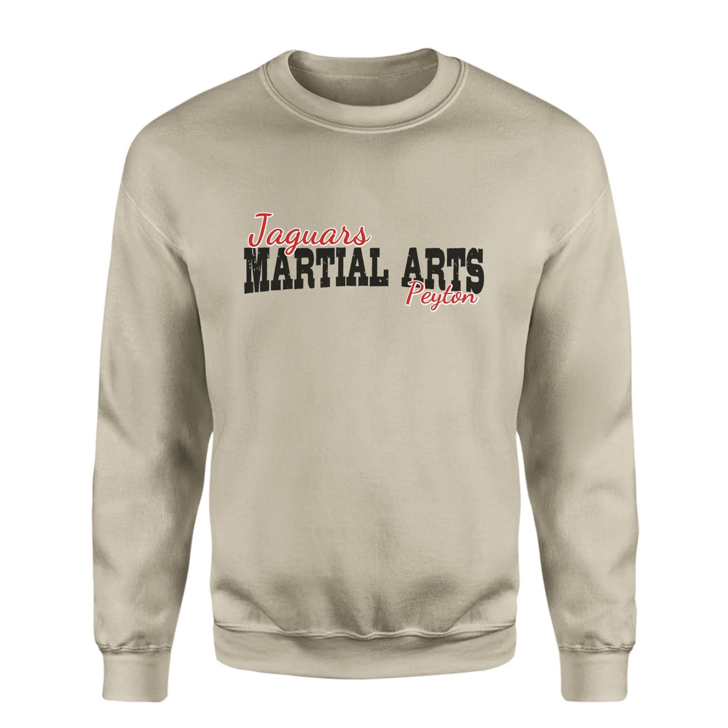 Custom Martial Arts Mascot and Martial Artist Name on a Sweatshirt with a Black Graphic
