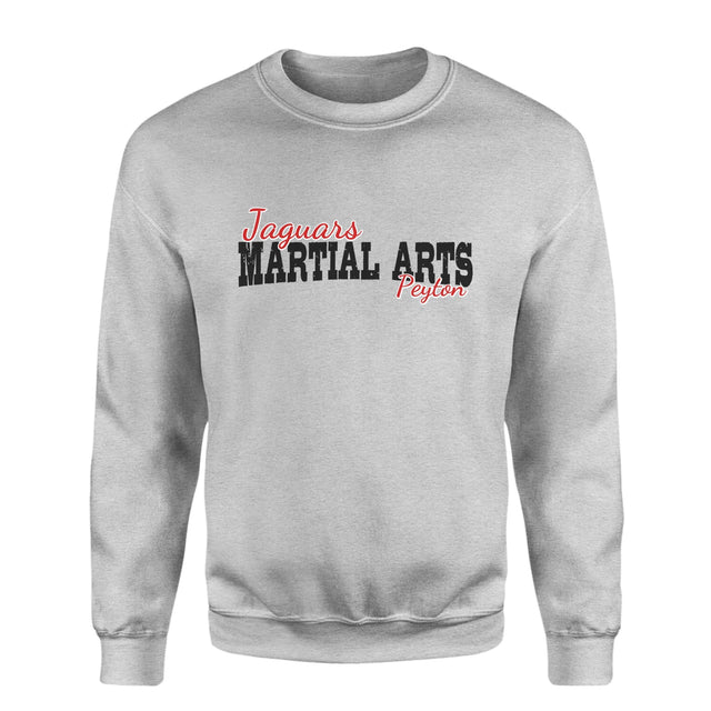 Custom Martial Arts Mascot and Martial Artist Name on a Sweatshirt with a Black Graphic