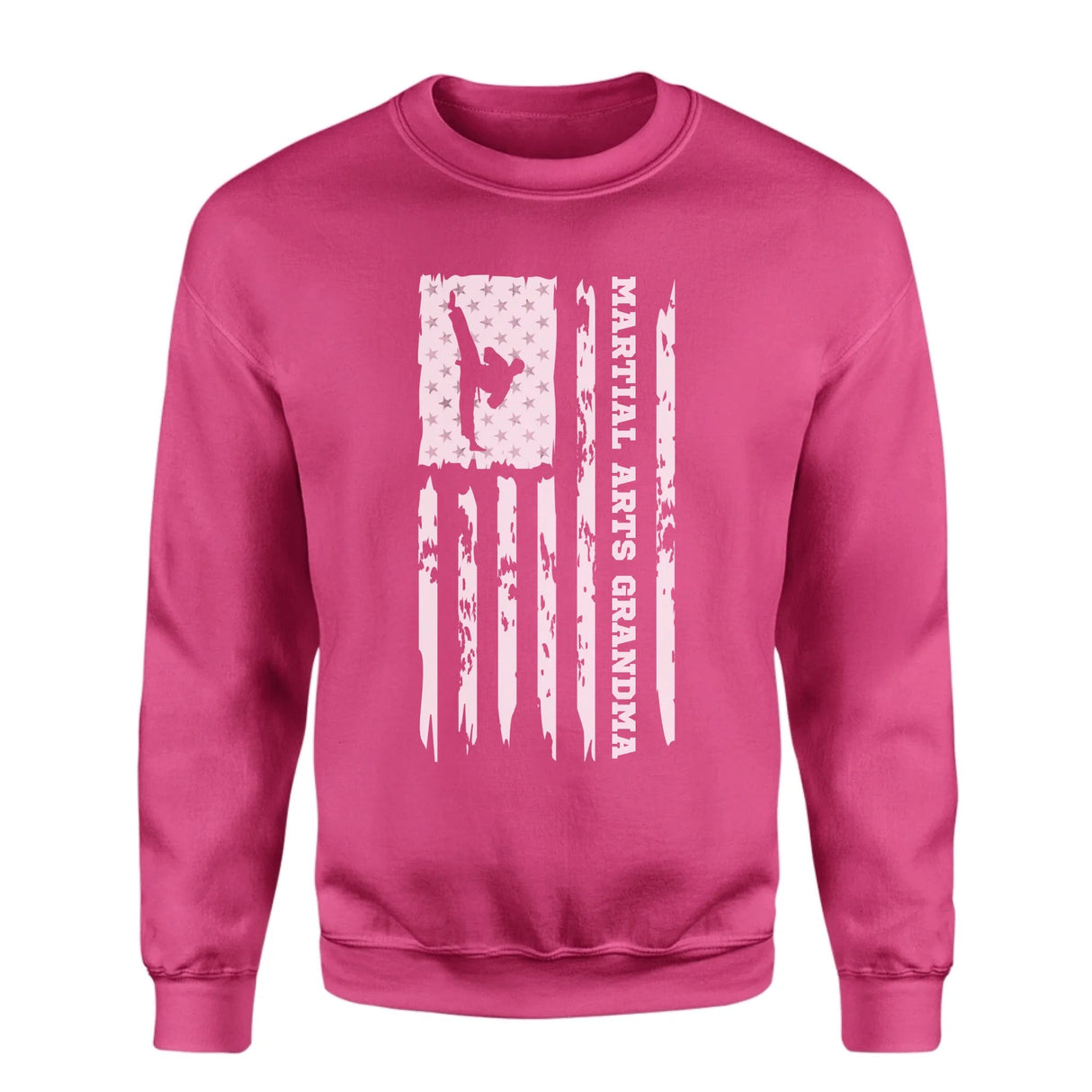 Martial Arts Grandma Vertical Flag on a Sweatshirt with a White Graphic
