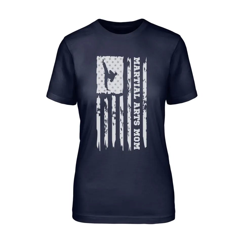 Martial Arts Mom Vertical Flag on a Unisex T-Shirt with a White Graphic