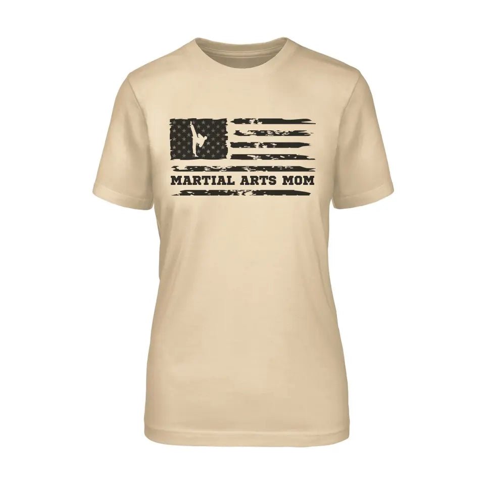 Martial Arts Mom Horizontal Flag on a Unisex T-Shirt with a Black Graphic