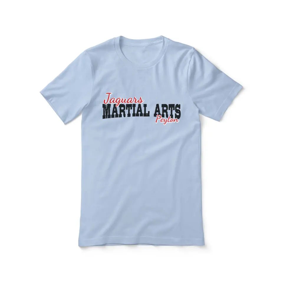 Custom Martial Arts Mascot and Martial Artist Name on a Unisex T-Shirt with a Black Graphic