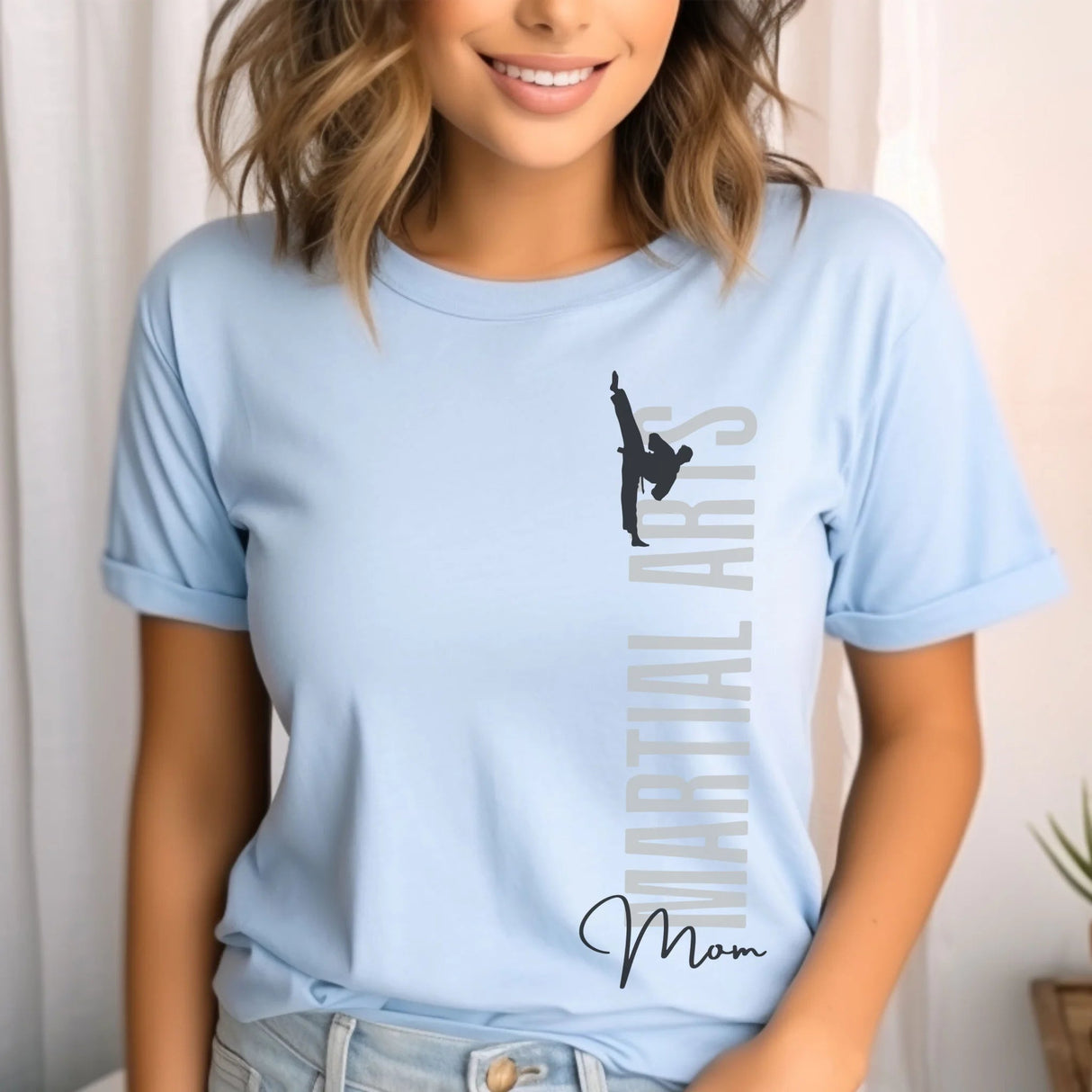 Personalized Martial Arts Mom Shirt With Mascot, Icon, and Martial Artist Name on a Unisex T-Shirt