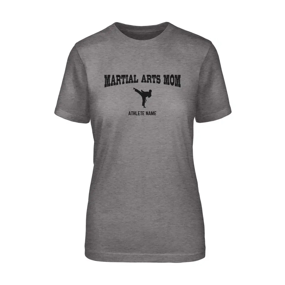 Martial Arts Mom with Martial Artist Icon and Martial Artist Name on a Unisex T-Shirt with a Black Graphic