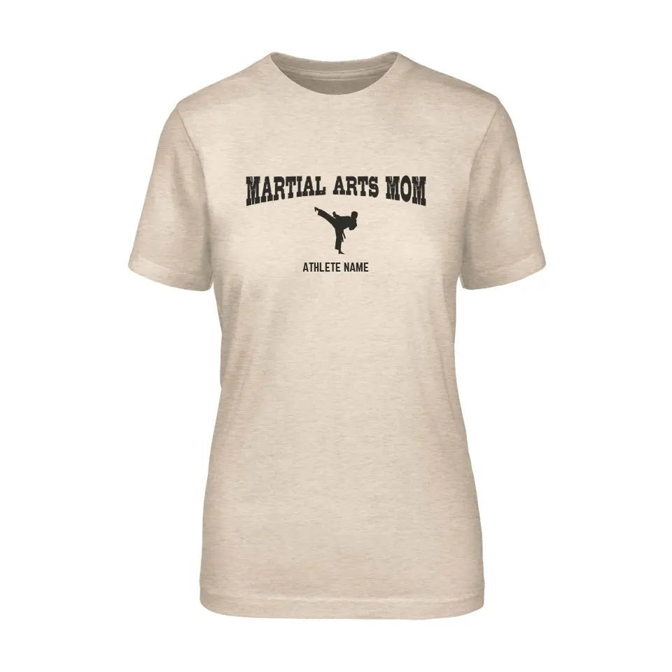 Martial Arts Mom with Martial Artist Icon and Martial Artist Name on a Unisex T-Shirt with a Black Graphic