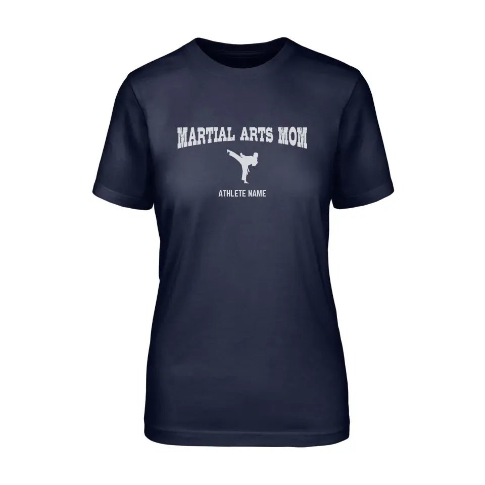 Martial Arts Mom with Martial Artist Icon and Martial Artist Name on a Unisex T-Shirt with a White Graphic
