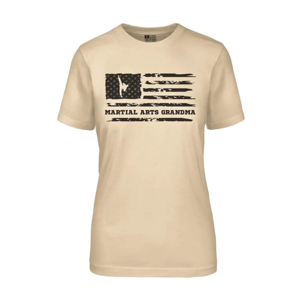 Martial Arts Grandma Horizontal Flag on a Unisex T-Shirt with a Black Graphic