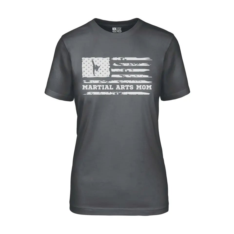 Martial Arts Mom Horizontal Flag on a Unisex T-Shirt with a White Graphic