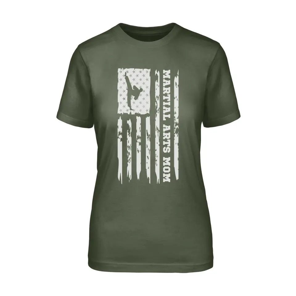 Martial Arts Mom Vertical Flag on a Unisex T-Shirt with a White Graphic