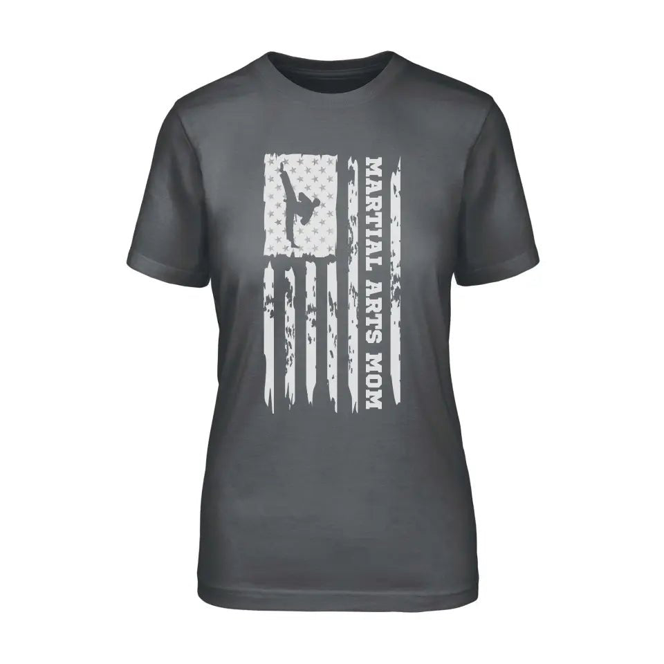 Martial Arts Mom Vertical Flag on a Unisex T-Shirt with a White Graphic
