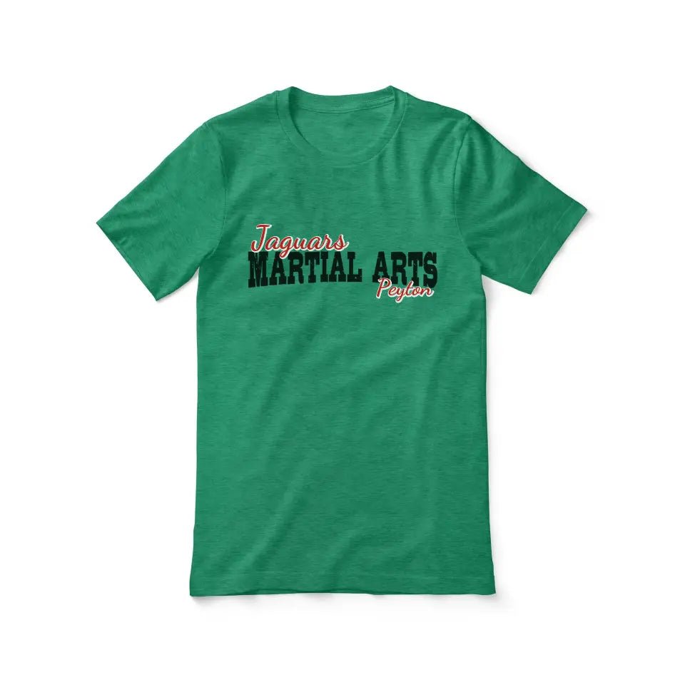 Custom Martial Arts Mascot and Martial Artist Name on a Unisex T-Shirt with a Black Graphic
