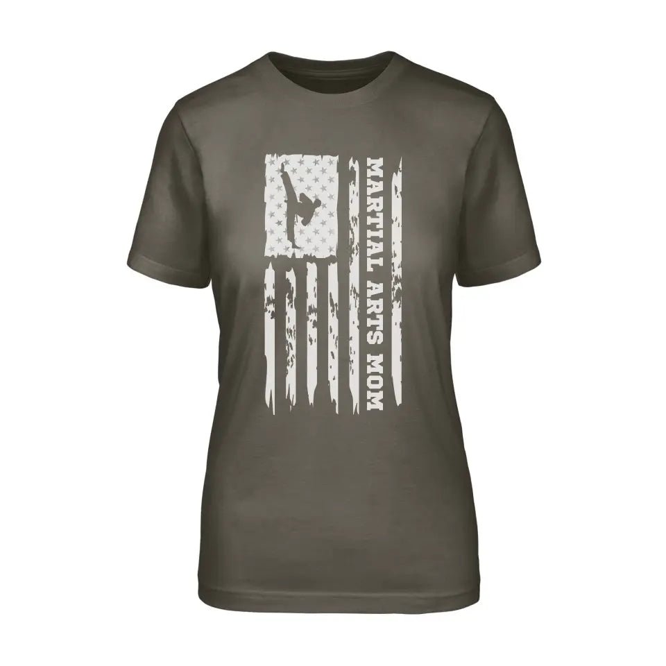 Martial Arts Mom Vertical Flag on a Unisex T-Shirt with a White Graphic