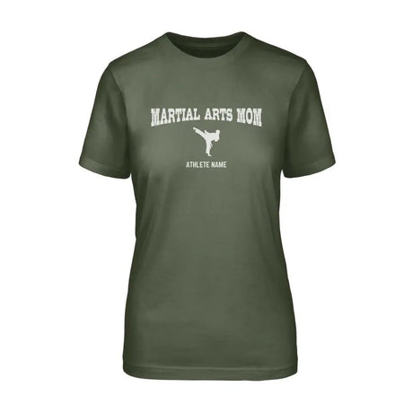 Martial Arts Mom with Martial Artist Icon and Martial Artist Name on a Unisex T-Shirt with a White Graphic
