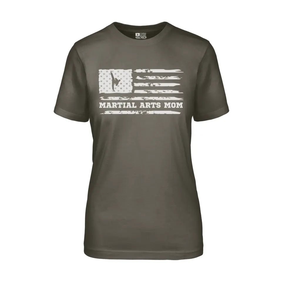 Martial Arts Mom Horizontal Flag on a Unisex T-Shirt with a White Graphic