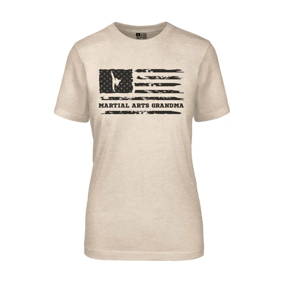 Martial Arts Grandma Horizontal Flag on a Unisex T-Shirt with a Black Graphic