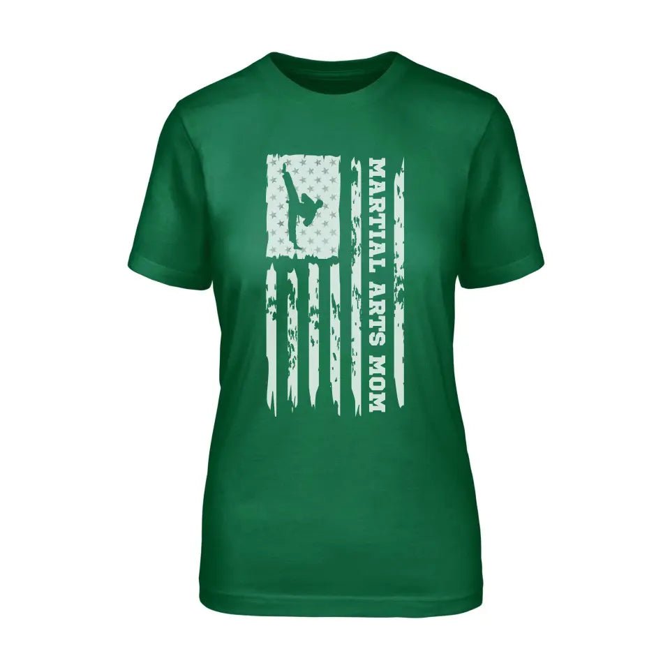Martial Arts Mom Vertical Flag on a Unisex T-Shirt with a White Graphic