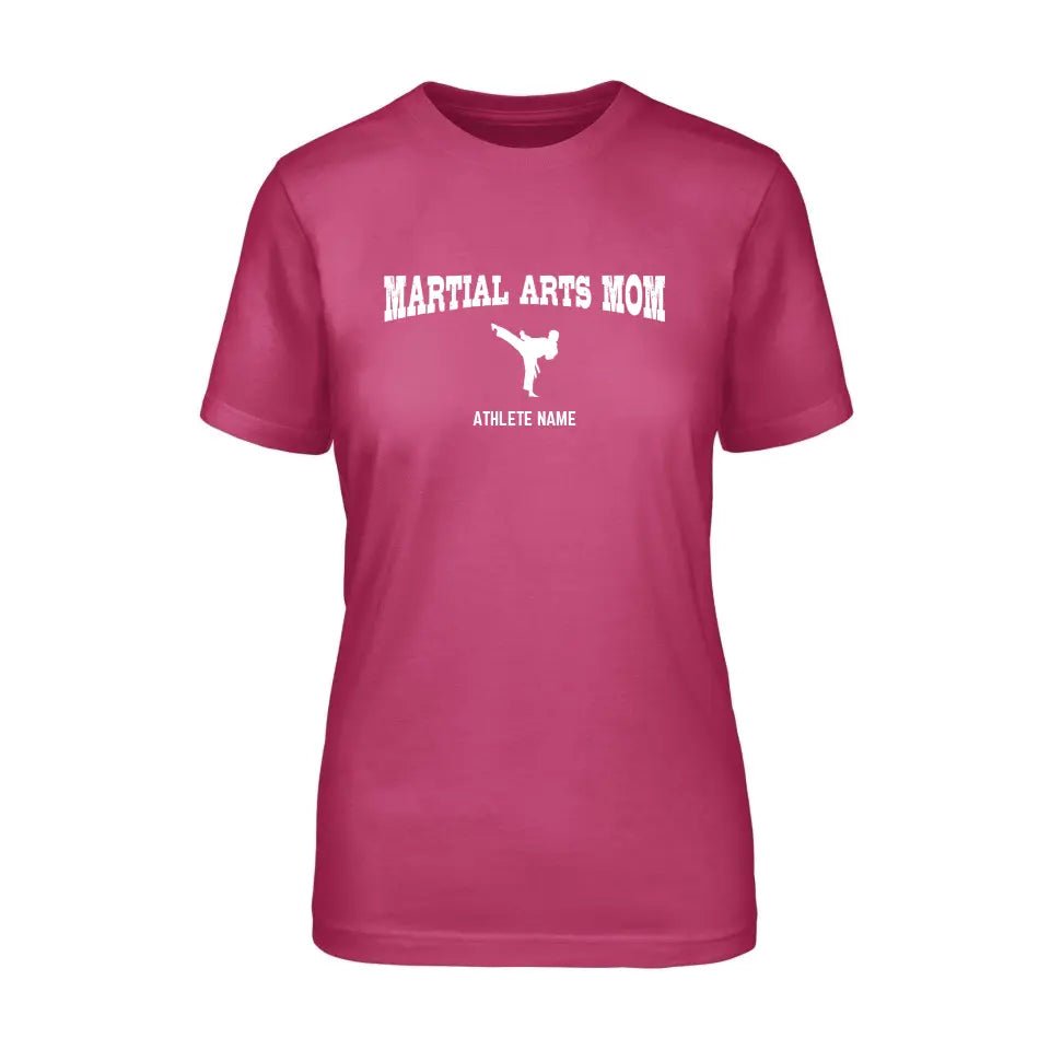 Martial Arts Mom with Martial Artist Icon and Martial Artist Name on a Unisex T-Shirt with a White Graphic