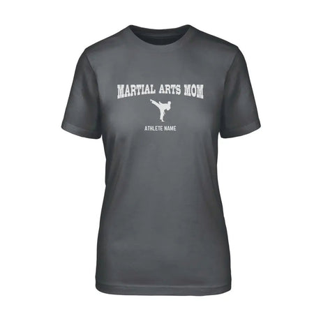 Martial Arts Mom with Martial Artist Icon and Martial Artist Name on a Unisex T-Shirt with a White Graphic