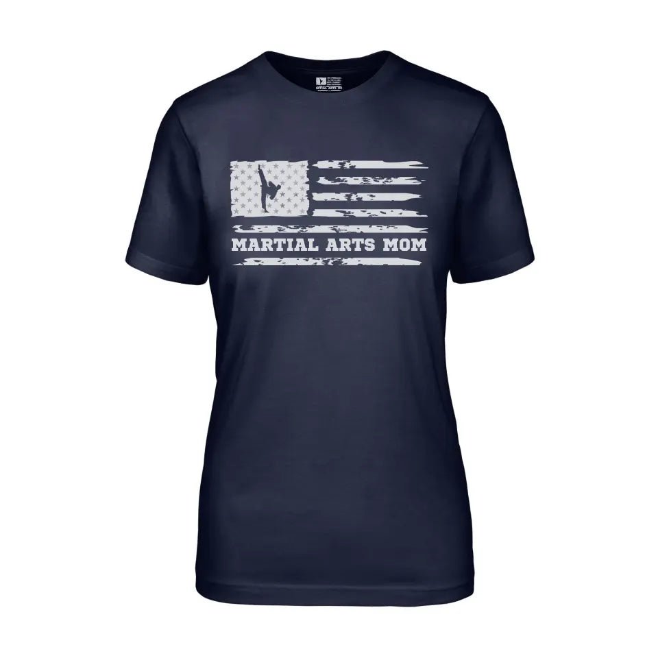 Martial Arts Mom Horizontal Flag on a Unisex T-Shirt with a White Graphic
