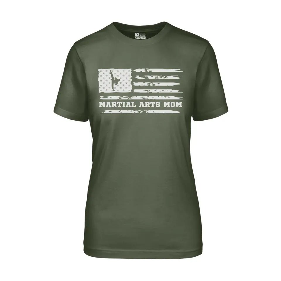 Martial Arts Mom Horizontal Flag on a Unisex T-Shirt with a White Graphic