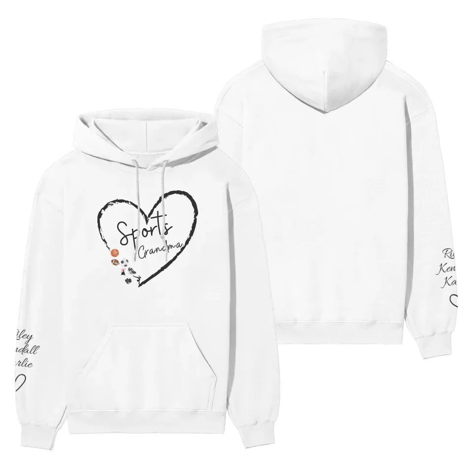 Custom Sports Grandma With Names On Sleeve on a Hoodie