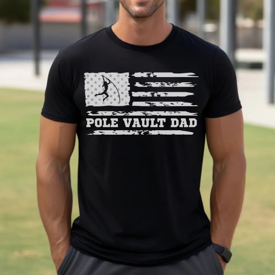 Pole Vault Dad Horizontal Flag on a Men's T-Shirt with a White Graphic