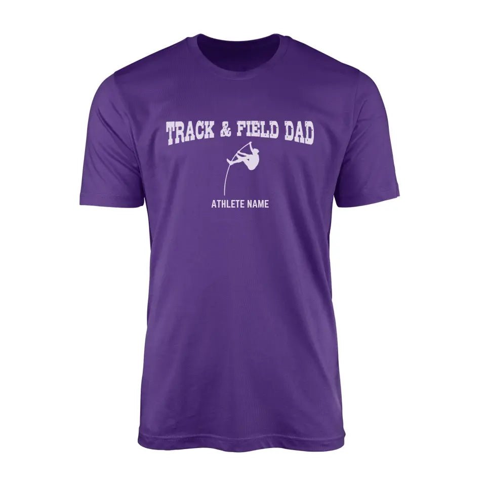 Pole Vault Dad with Pole Vaulter Icon and Pole Vaulter Name on a Men's T-Shirt with a White Graphic