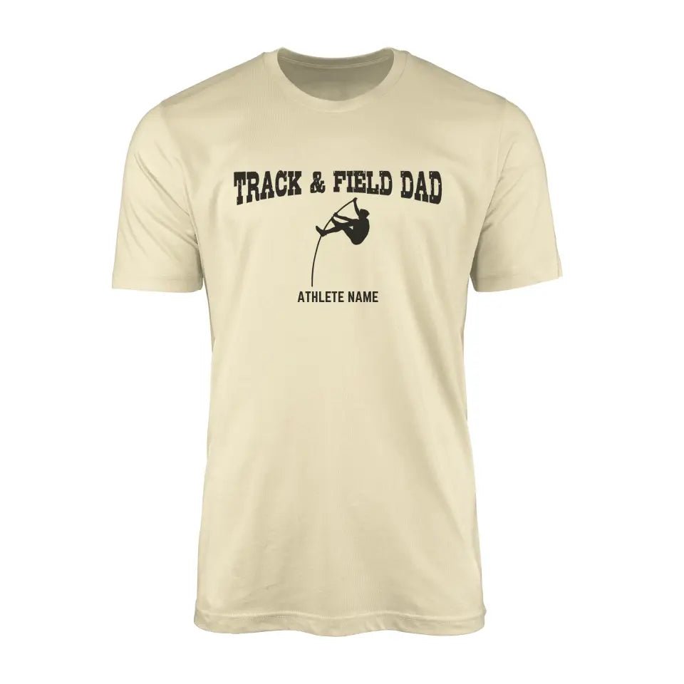 Pole Vault Dad with Pole Vaulter Icon and Pole Vaulter Name on a Men's T-Shirt with a Black Graphic