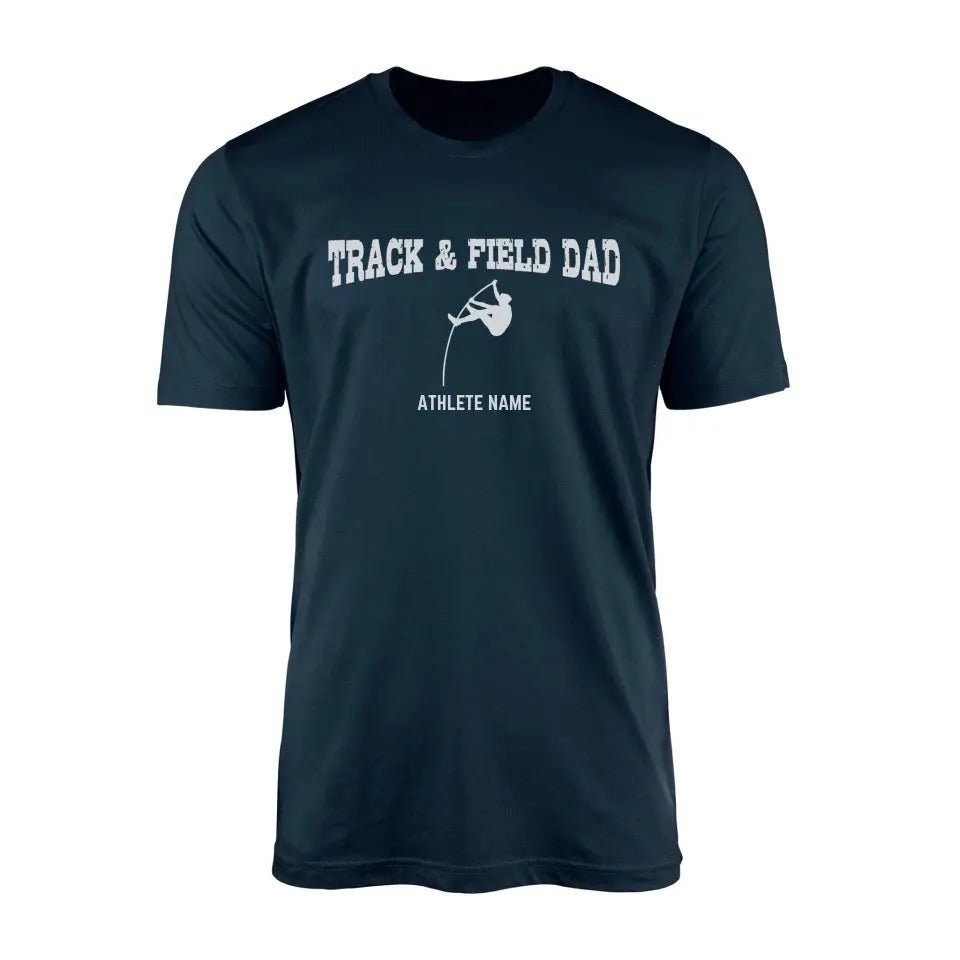 Pole Vault Dad with Pole Vaulter Icon and Pole Vaulter Name on a Men's T-Shirt with a White Graphic