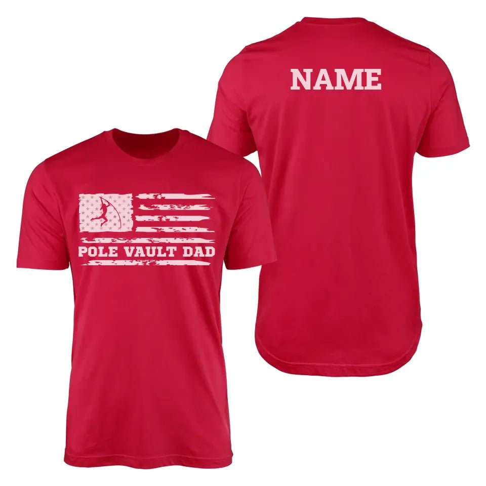 Pole Vault Dad Horizontal Flag With Pole Vaulter Name on a Men's T-Shirt with a White Graphic