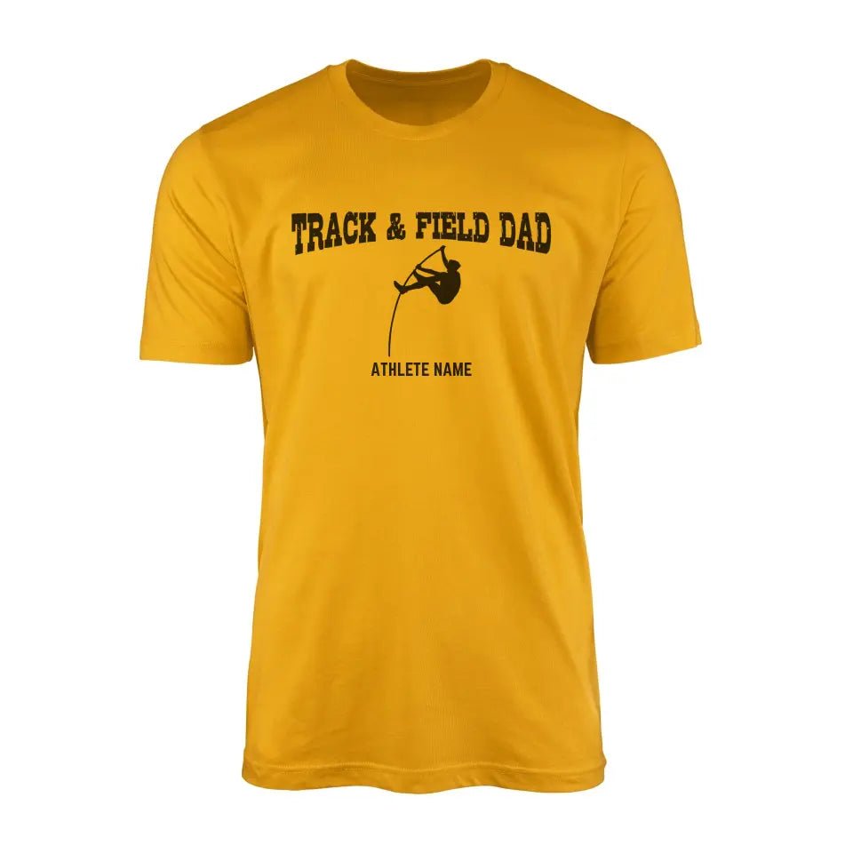 Pole Vault Dad with Pole Vaulter Icon and Pole Vaulter Name on a Men's T-Shirt with a Black Graphic