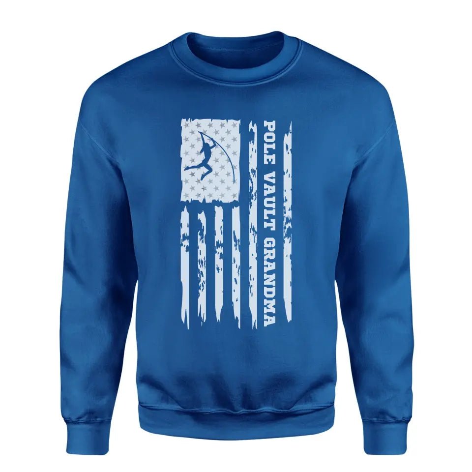 Pole Vault Grandma Vertical Flag on a Sweatshirt with a White Graphic