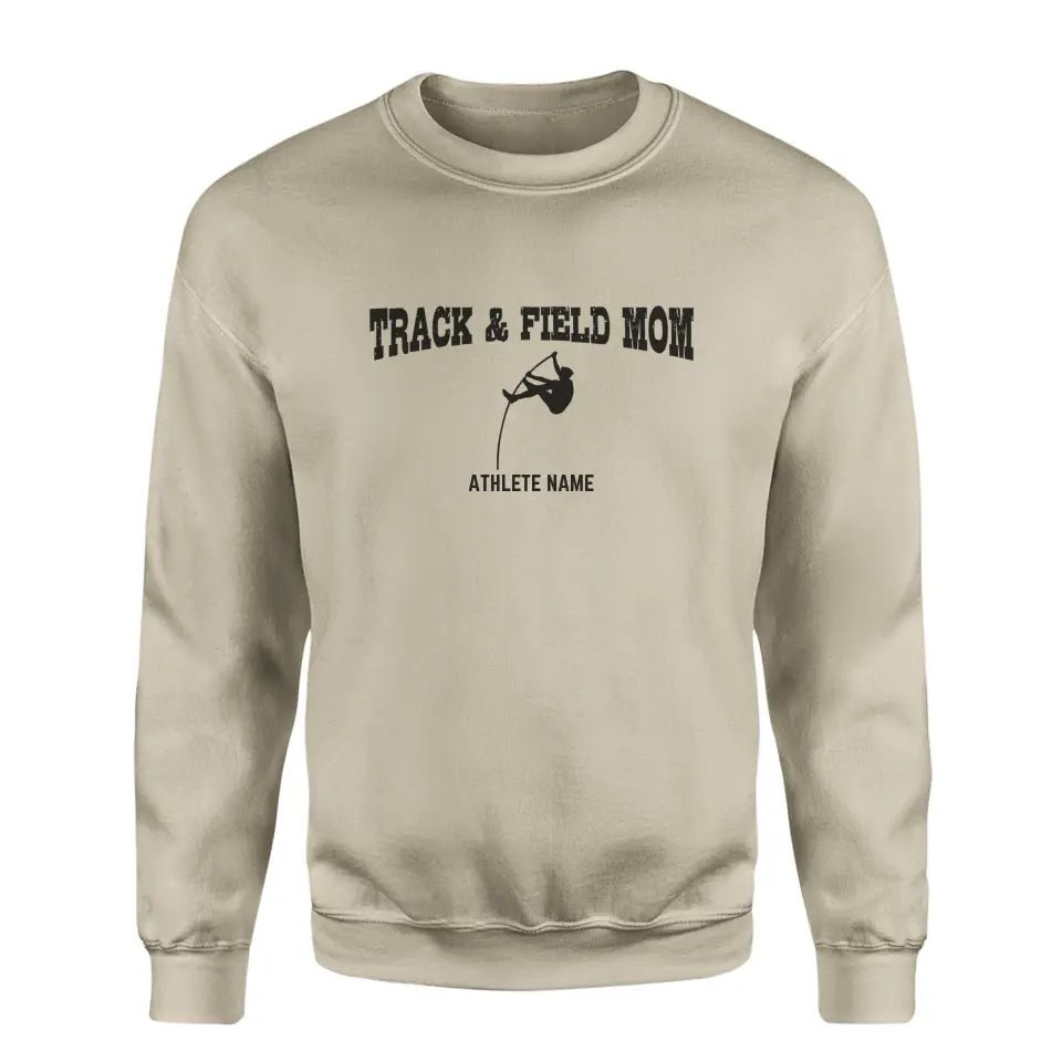 Pole Vault Mom with Pole Vaulter Icon and Pole Vaulter Name on a Sweatshirt with a Black Graphic