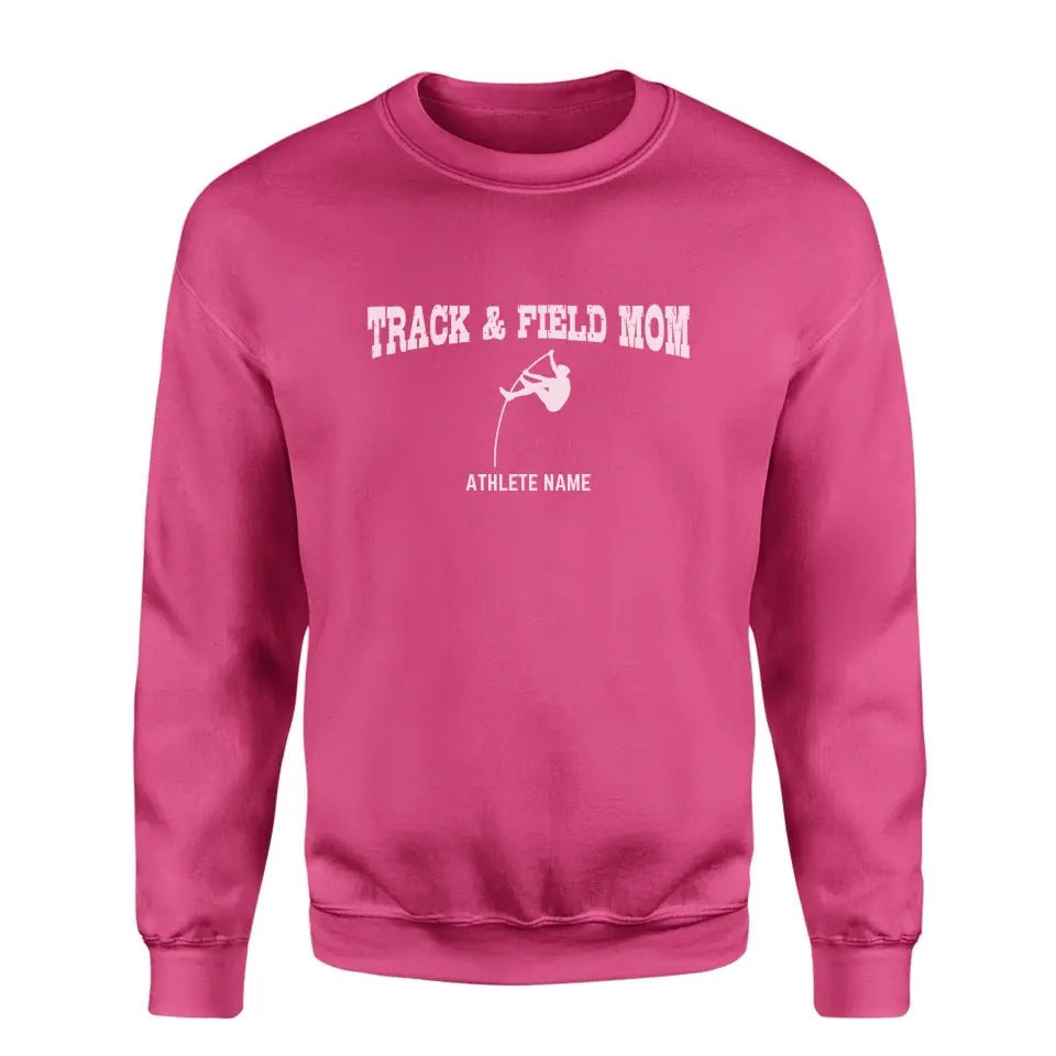 Pole Vault Mom with Pole Vaulter Icon and Pole Vaulter Name on a Sweatshirt with a White Graphic