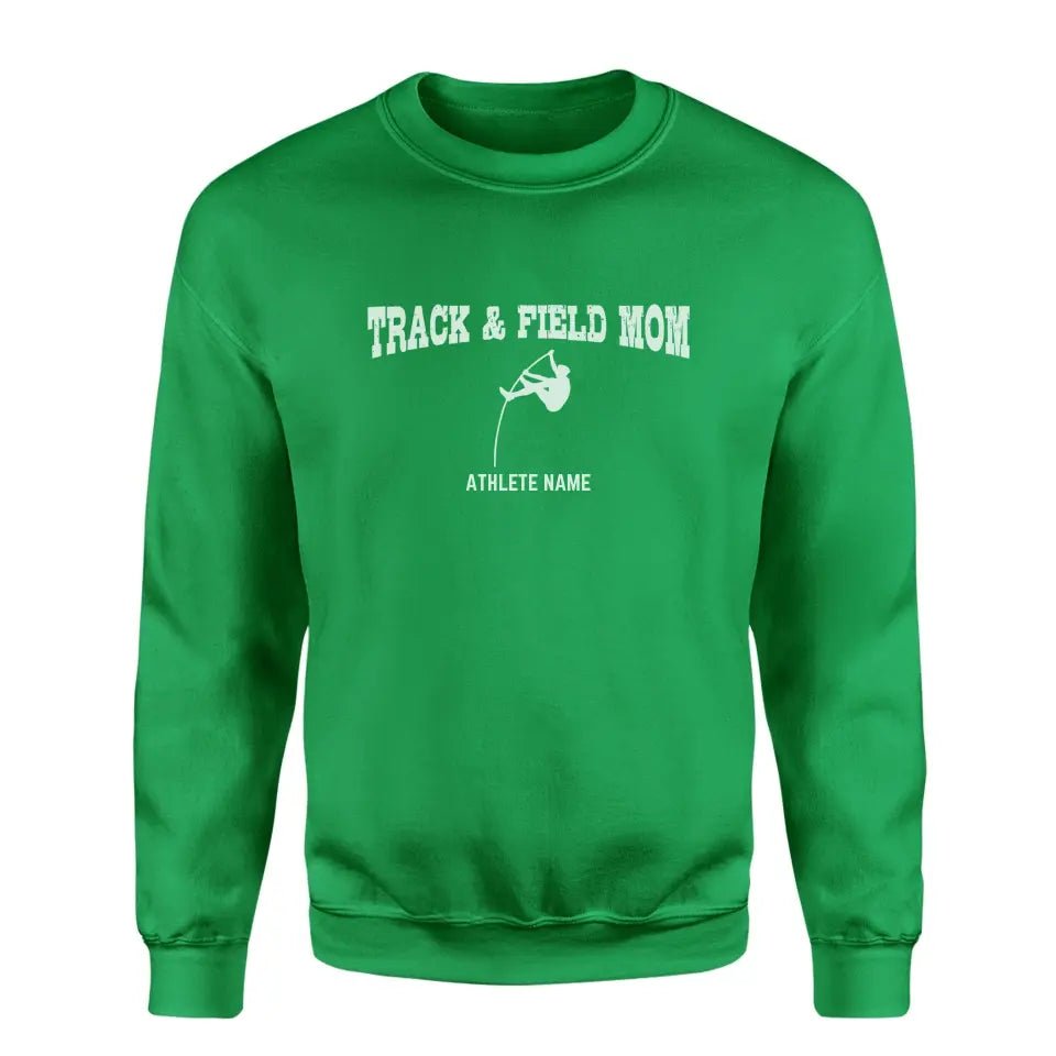Pole Vault Mom with Pole Vaulter Icon and Pole Vaulter Name on a Sweatshirt with a White Graphic
