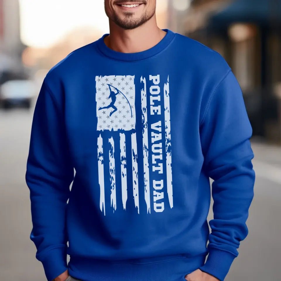 Pole Vault Dad Vertical Flag on a Sweatshirt with a White Graphic