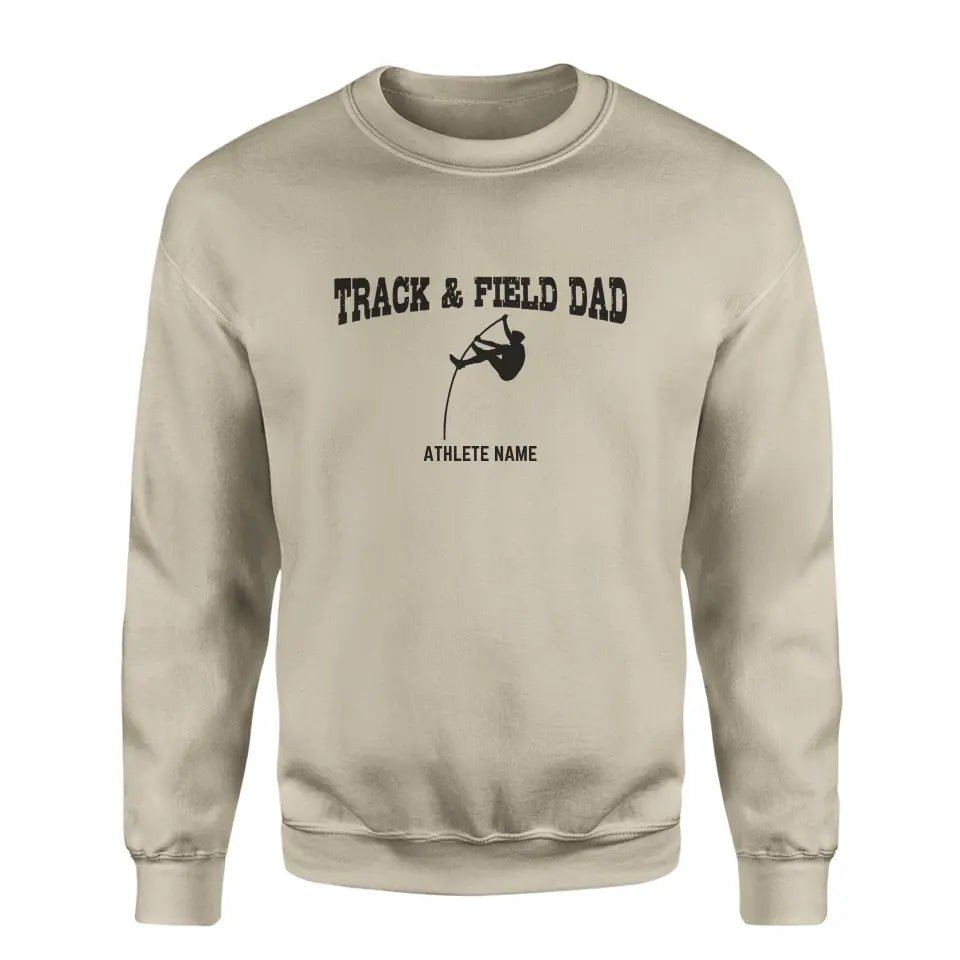 Pole Vault Dad with Pole Vaulter Icon and Pole Vaulter Name on a Sweatshirt with a Black Graphic