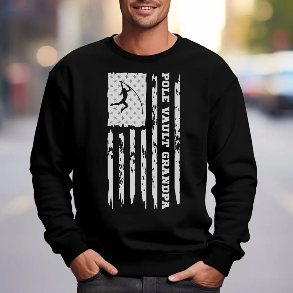 Pole Vault Grandpa Vertical Flag on a Sweatshirt with a White Graphic