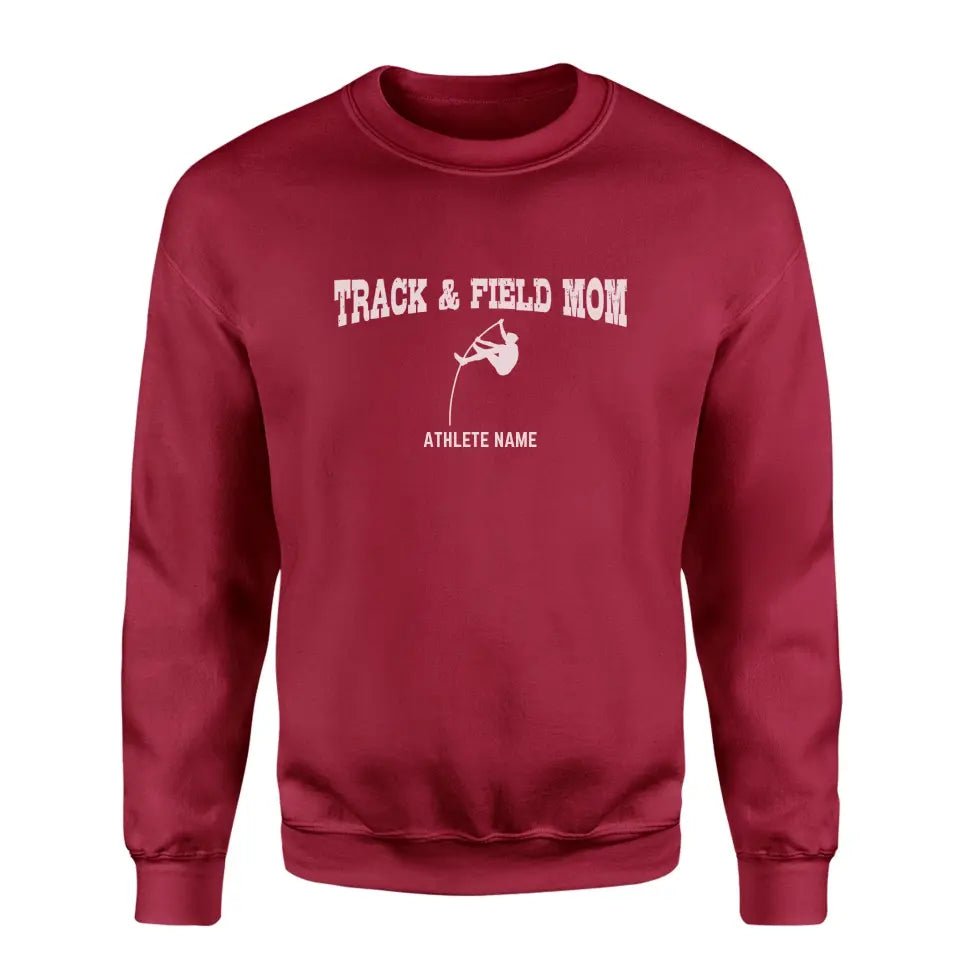 Pole Vault Mom with Pole Vaulter Icon and Pole Vaulter Name on a Sweatshirt with a White Graphic