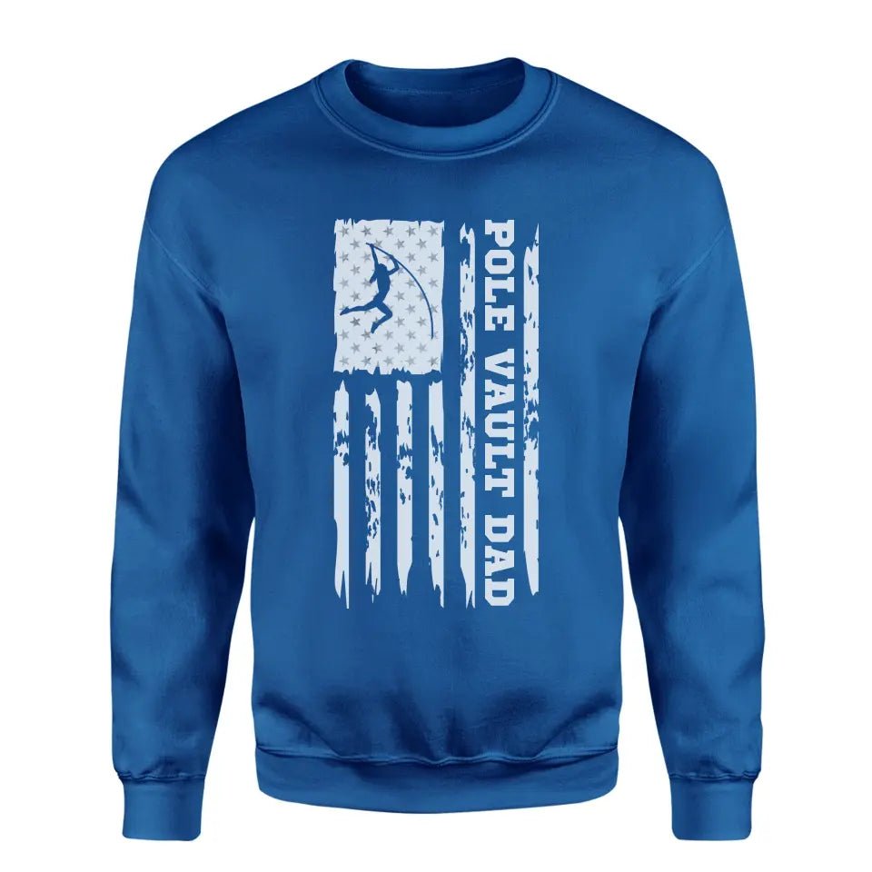 Pole Vault Dad Vertical Flag on a Sweatshirt with a White Graphic