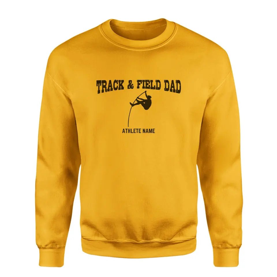 Pole Vault Dad with Pole Vaulter Icon and Pole Vaulter Name on a Sweatshirt with a Black Graphic