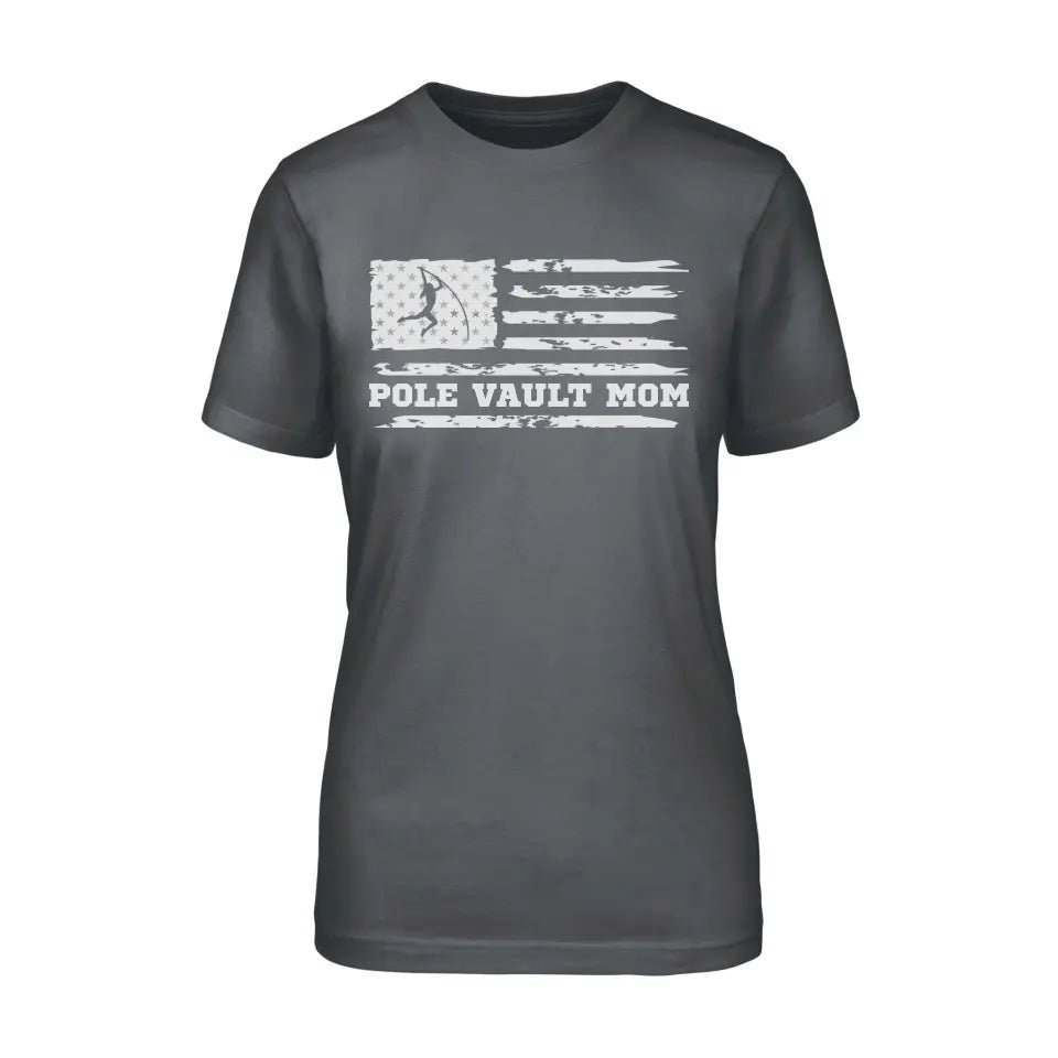 Pole Vault Mom Horizontal Flag on a Unisex T-Shirt with a White Graphic