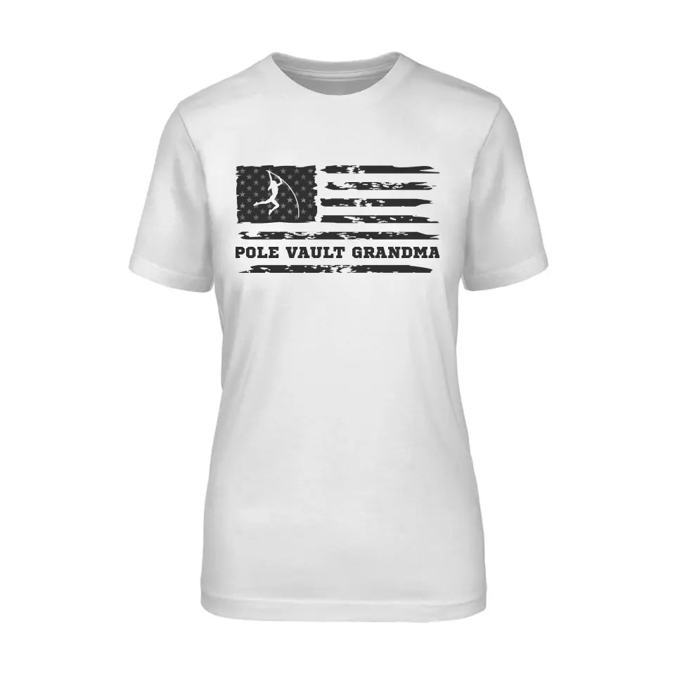 Pole Vault Grandma Horizontal Flag on a Unisex T-Shirt with a Black Graphic