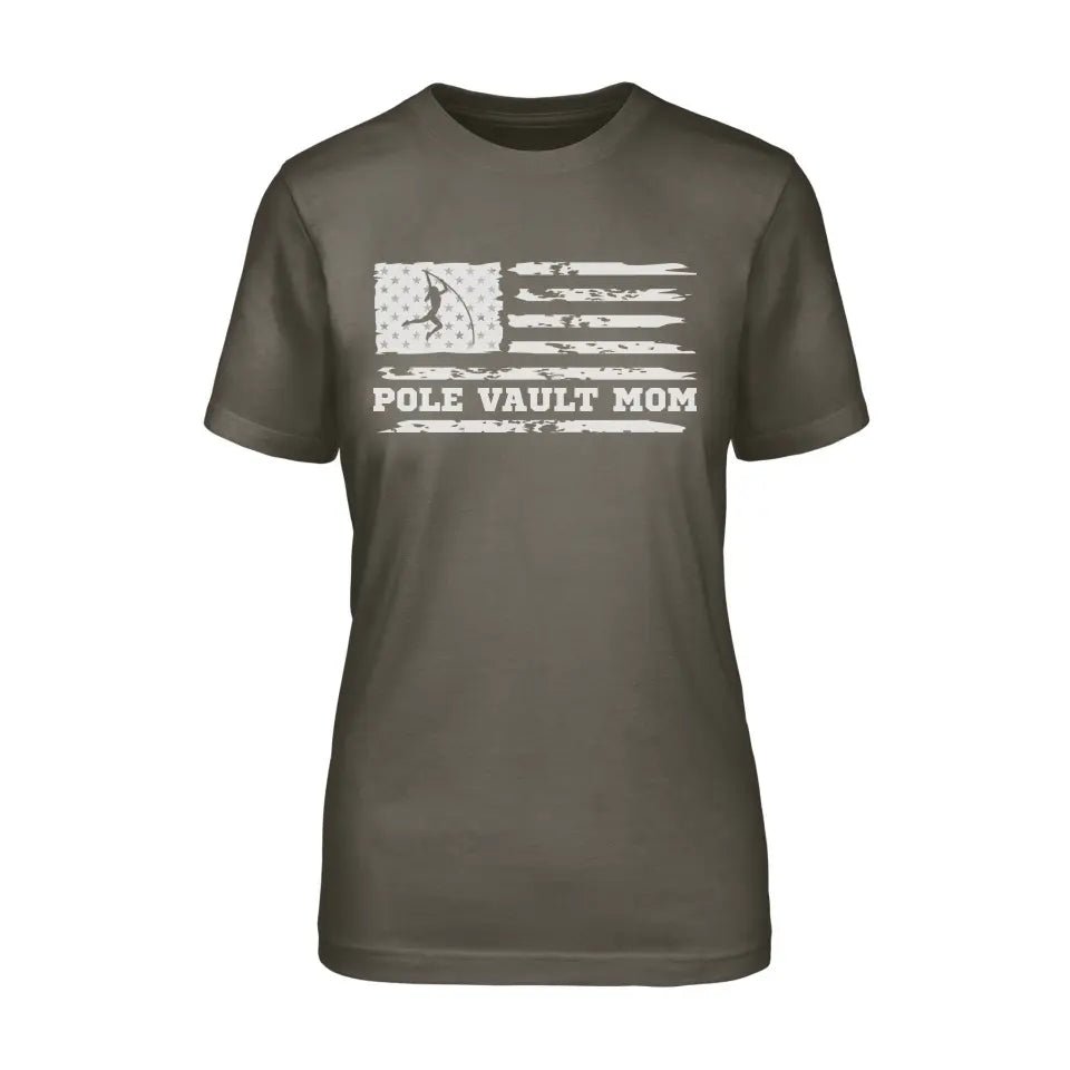 Pole Vault Mom Horizontal Flag on a Unisex T-Shirt with a White Graphic